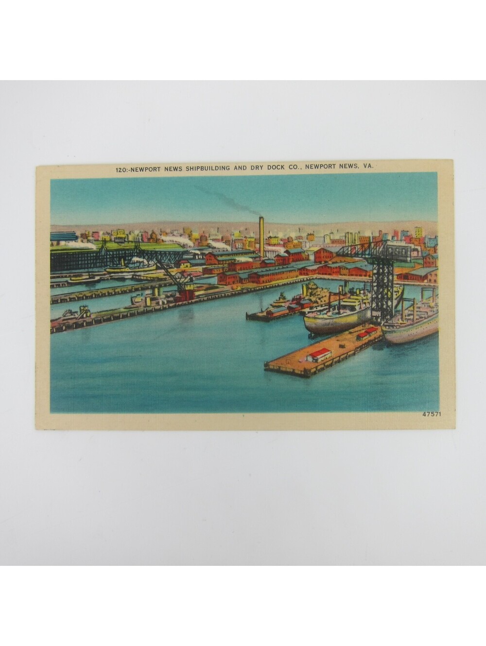 Vintage Linen Postcard Newport News Virginia Boats & Ships Dock View UNPOSTED